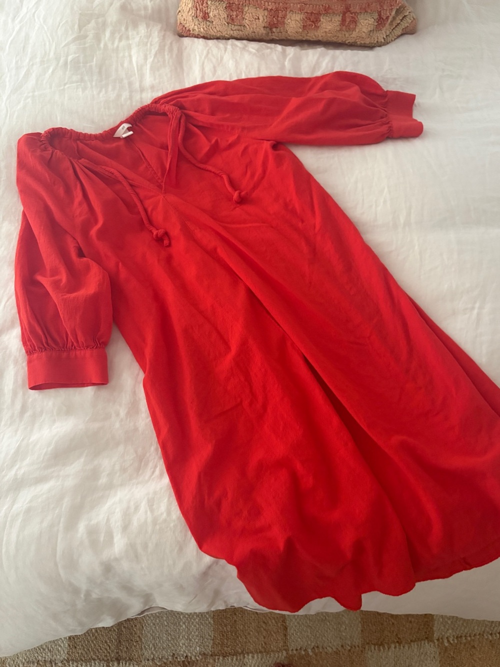 H&M Red Long Sleeve Puff-Sleeve Dress